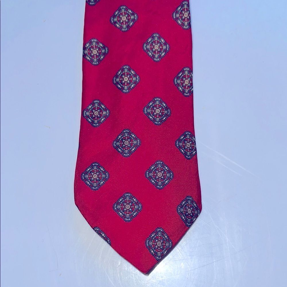 Vintage 80s Campus red‎ paisley print silk tie